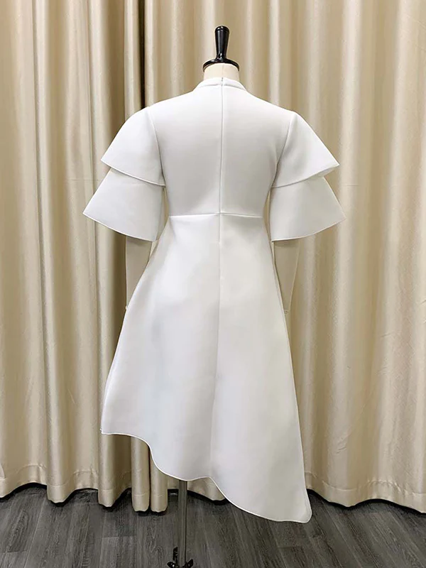 Original Loose Half Sleeves Falbala Solid Color Round-Neck Midi Dresses - Image 9