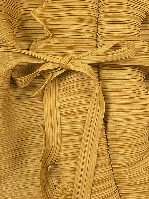 Original Loose Long Sleeves Tied Pleated Falbala Solid Color V-Neck Maxi Dresses - Image 20