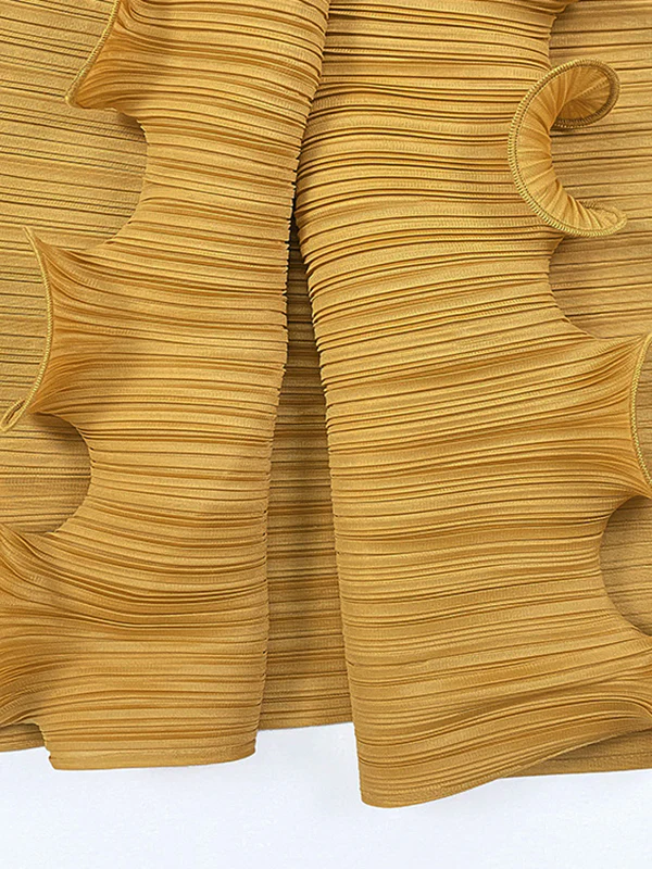 Original Loose Long Sleeves Tied Pleated Falbala Solid Color V-Neck Maxi Dresses - Image 21