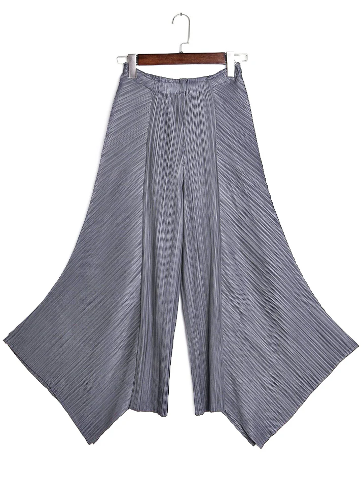 Original Loose Solid Color Irregular Pleated Wide Legs Pants - Image 10