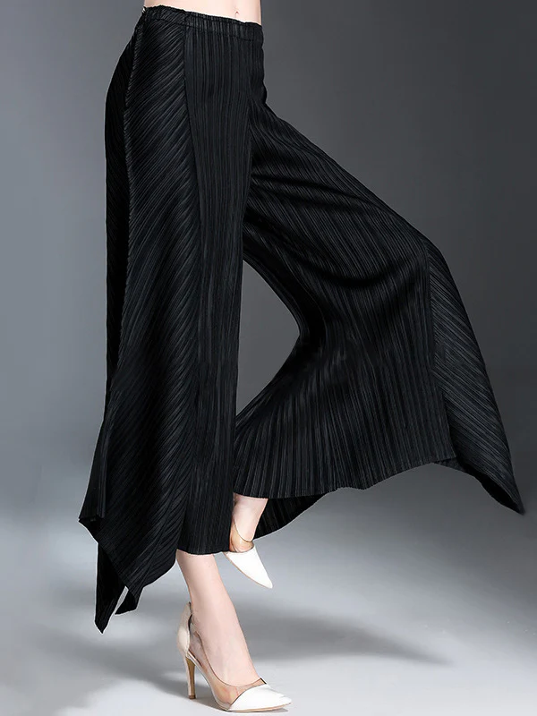 Original Loose Solid Color Irregular Pleated Wide Legs Pants - Image 2