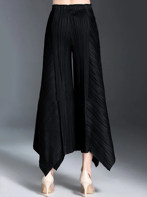 Original Loose Solid Color Irregular Pleated Wide Legs Pants - Image 3