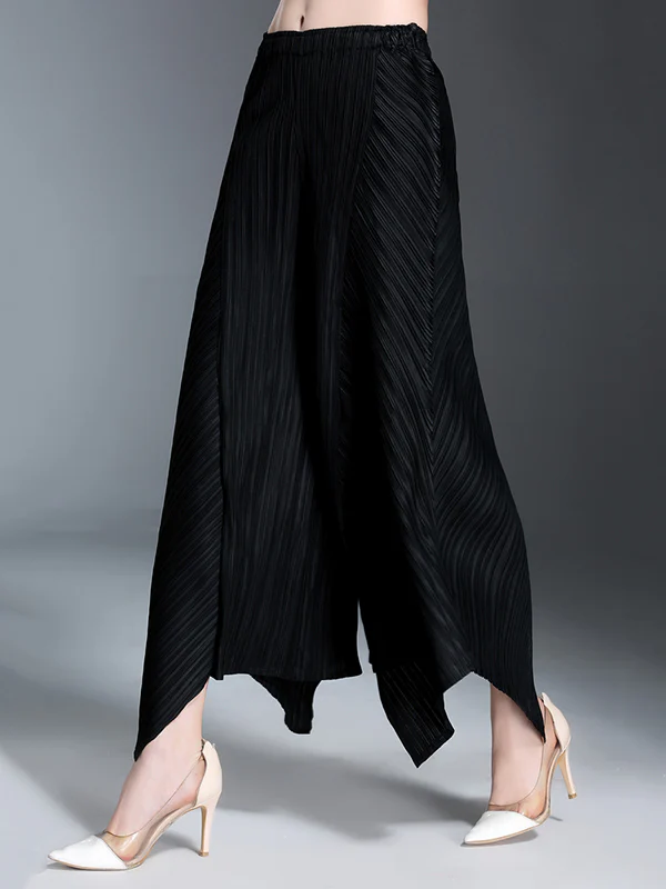 Original Loose Solid Color Irregular Pleated Wide Legs Pants - Image 4