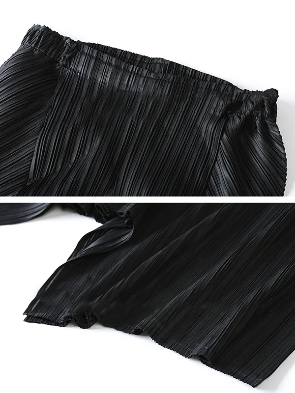 Original Loose Solid Color Irregular Pleated Wide Legs Pants - Image 6