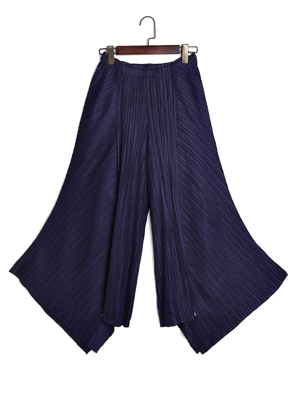 Original Loose Solid Color Irregular Pleated Wide Legs Pants - Image 8