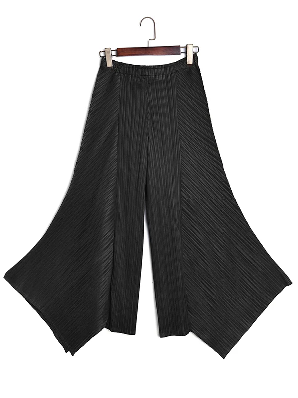 Original Loose Solid Color Irregular Pleated Wide Legs Pants - Image 9