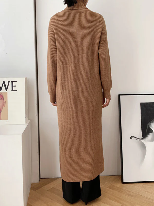 Original Loose Solid Color Split-Front Sweater Dress - Image 13