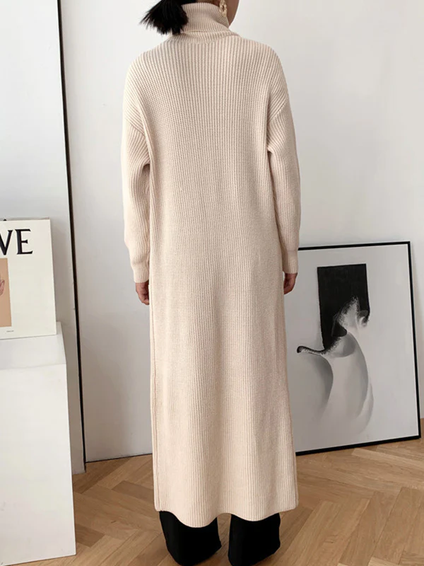 Original Loose Solid Color Split-Front Sweater Dress - Image 6