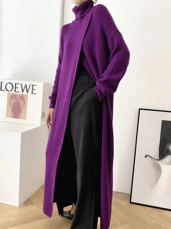 Original Loose Solid Color Split-Front Sweater Dress - Image 9