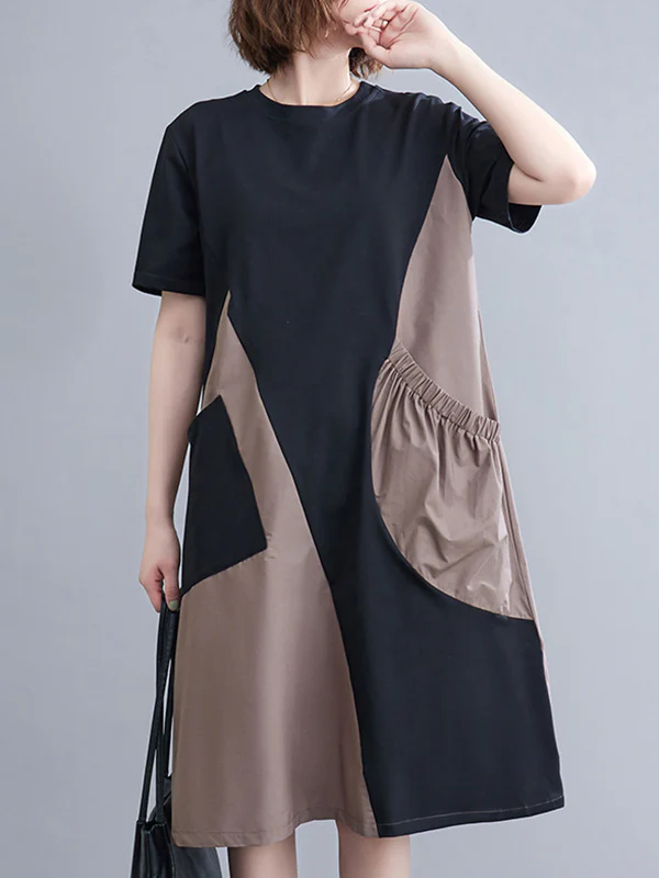 Original Loose Split-Joint Contrast Color Midi Dress - Image 2