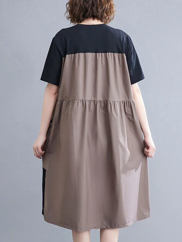 Original Loose Split-Joint Contrast Color Midi Dress - Image 4