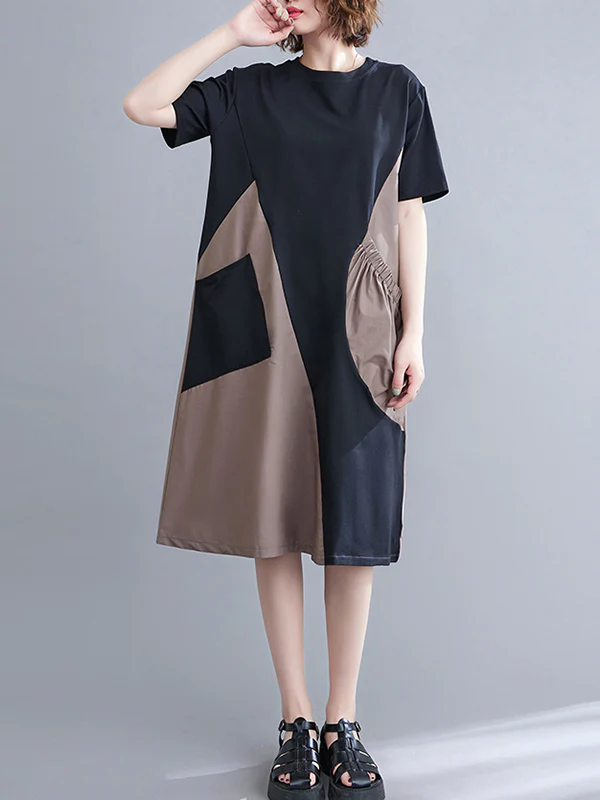 Original Loose Split-Joint Contrast Color Midi Dress - Image 6