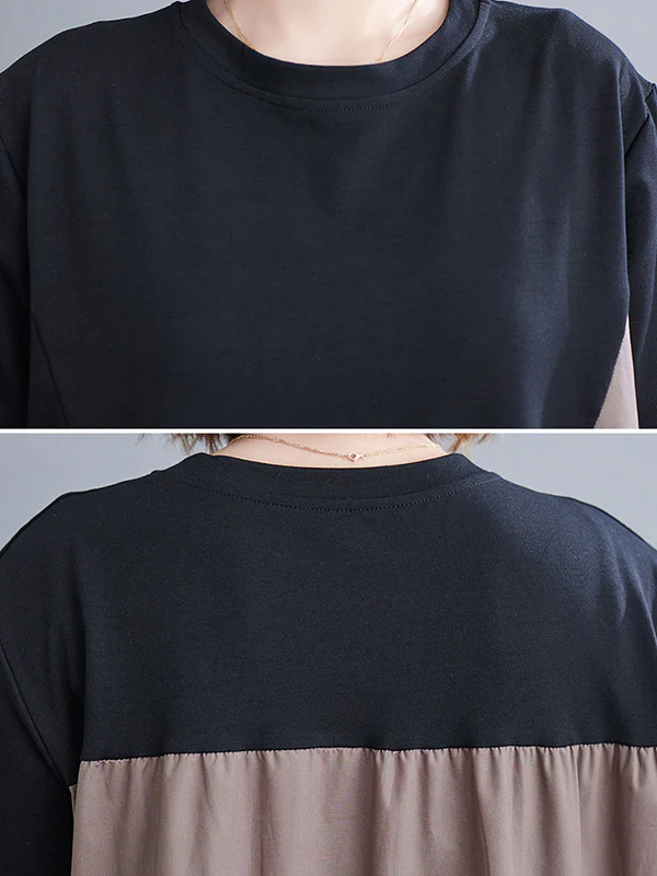 Original Loose Split-Joint Contrast Color Midi Dress - Image 7