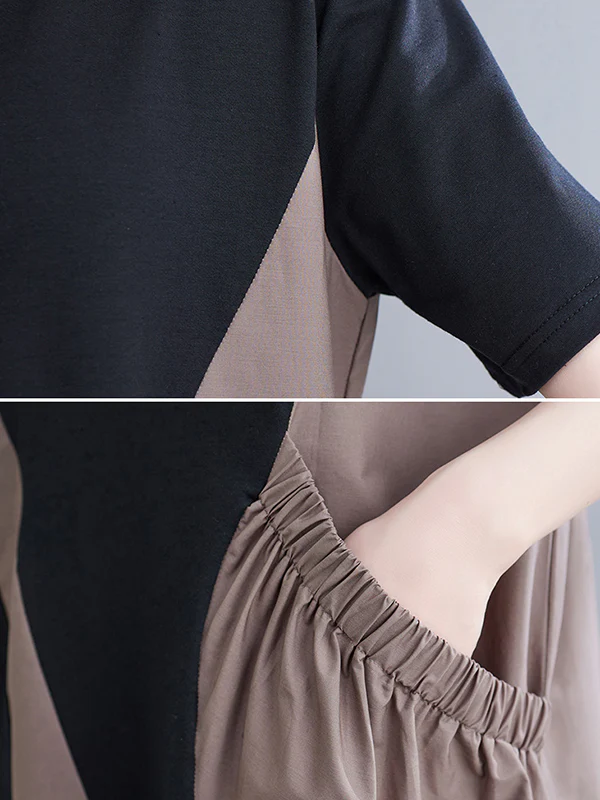 Original Loose Split-Joint Contrast Color Midi Dress - Image 8
