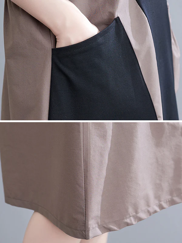 Original Loose Split-Joint Contrast Color Midi Dress - Image 9