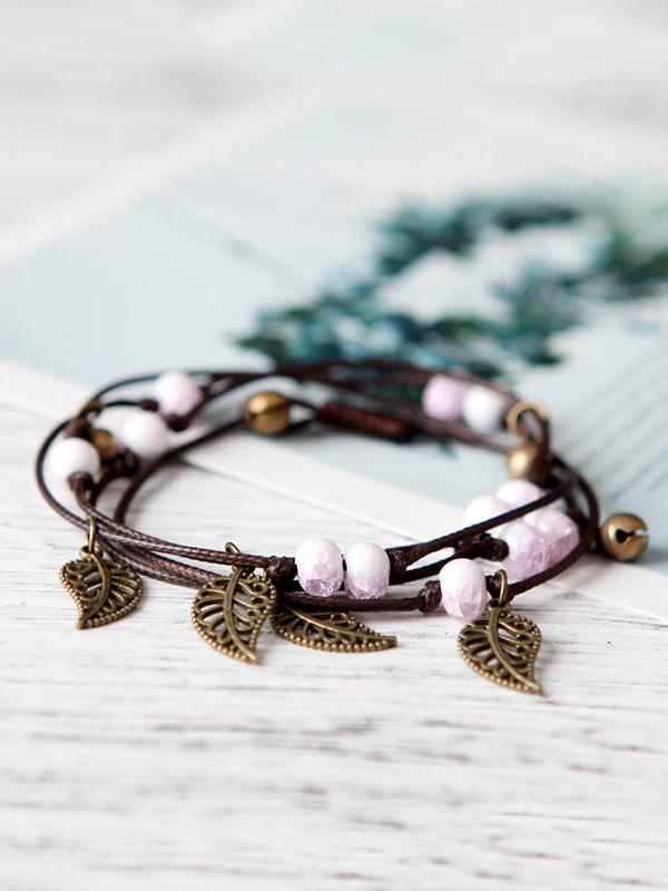 Original National Handmade 7 Colors Ceramic Bead Alloy Leaf Bracelet - Image 3