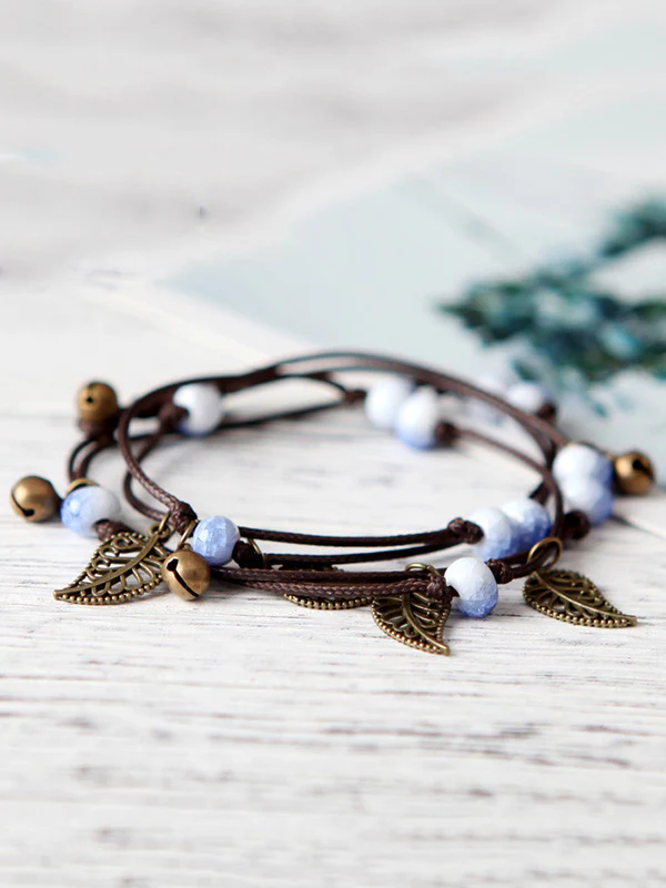 Original National Handmade 7 Colors Ceramic Bead Alloy Leaf Bracelet - Image 4