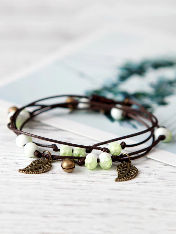 Original National Handmade 7 Colors Ceramic Bead Alloy Leaf Bracelet - Image 5