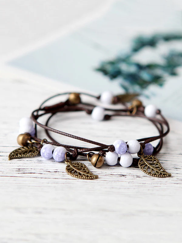 Original National Handmade 7 Colors Ceramic Bead Alloy Leaf Bracelet - Image 6