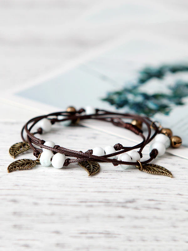 Original National Handmade 7 Colors Ceramic Bead Alloy Leaf Bracelet - Image 7