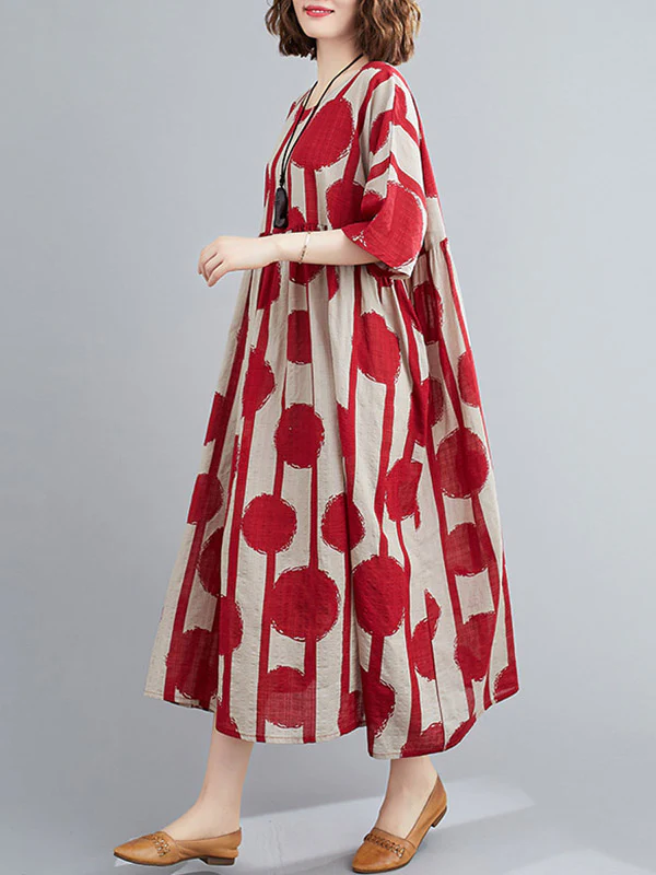 Original Polka-Dot Split-Joint Round-Neck Midi Dress - Image 10