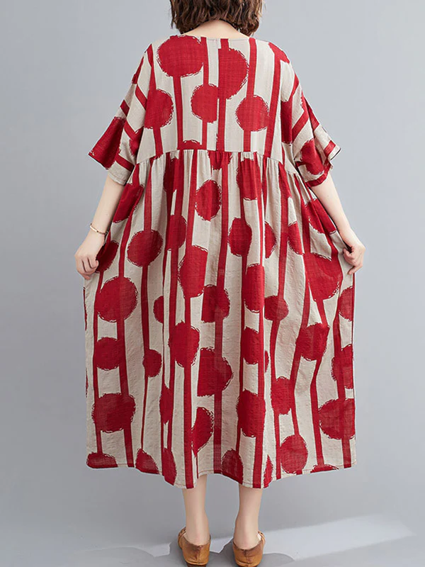 Original Polka-Dot Split-Joint Round-Neck Midi Dress - Image 11