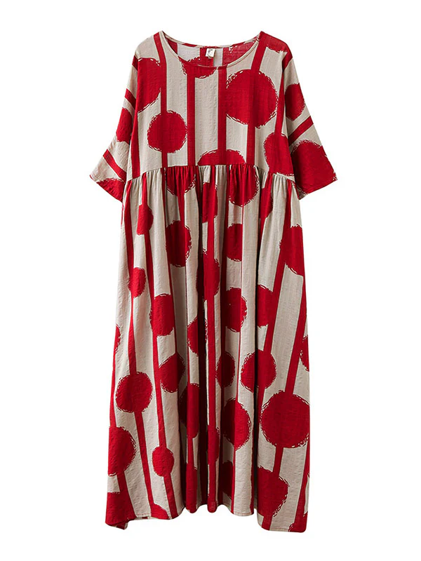 Original Polka-Dot Split-Joint Round-Neck Midi Dress - Image 12
