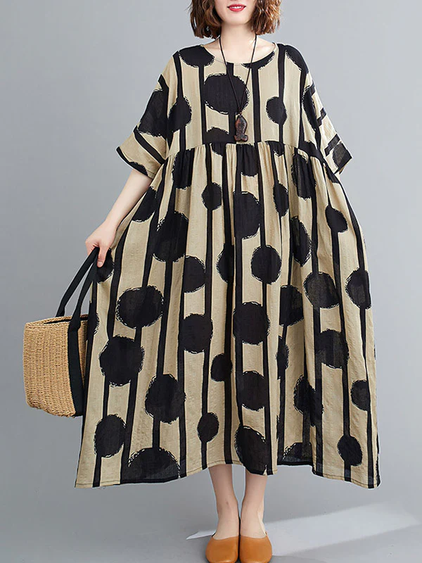 Original Polka-Dot Split-Joint Round-Neck Midi Dress - Image 3