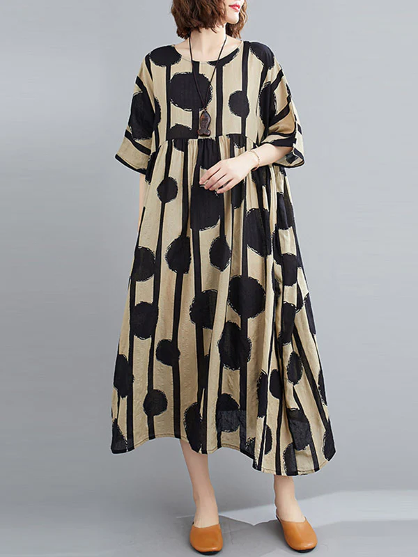 Original Polka-Dot Split-Joint Round-Neck Midi Dress - Image 4
