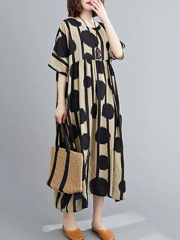 Original Polka-Dot Split-Joint Round-Neck Midi Dress - Image 5