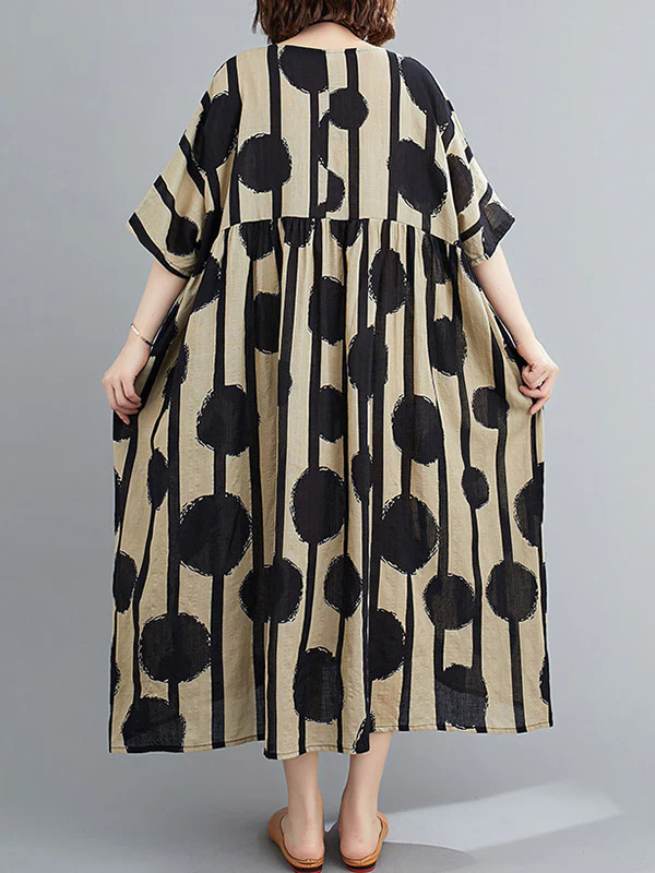 Original Polka-Dot Split-Joint Round-Neck Midi Dress - Image 7