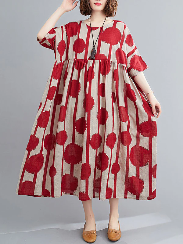 Original Polka-Dot Split-Joint Round-Neck Midi Dress - Image 8