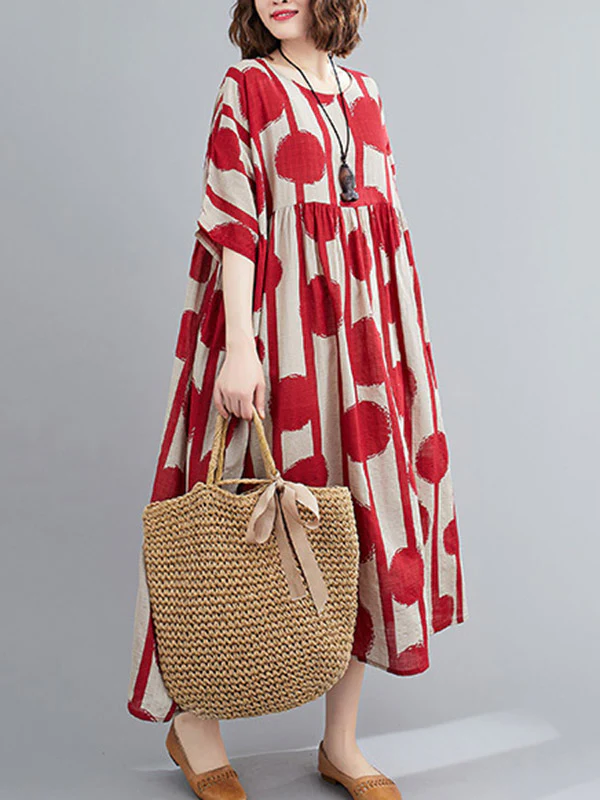 Original Polka-Dot Split-Joint Round-Neck Midi Dress - Image 9