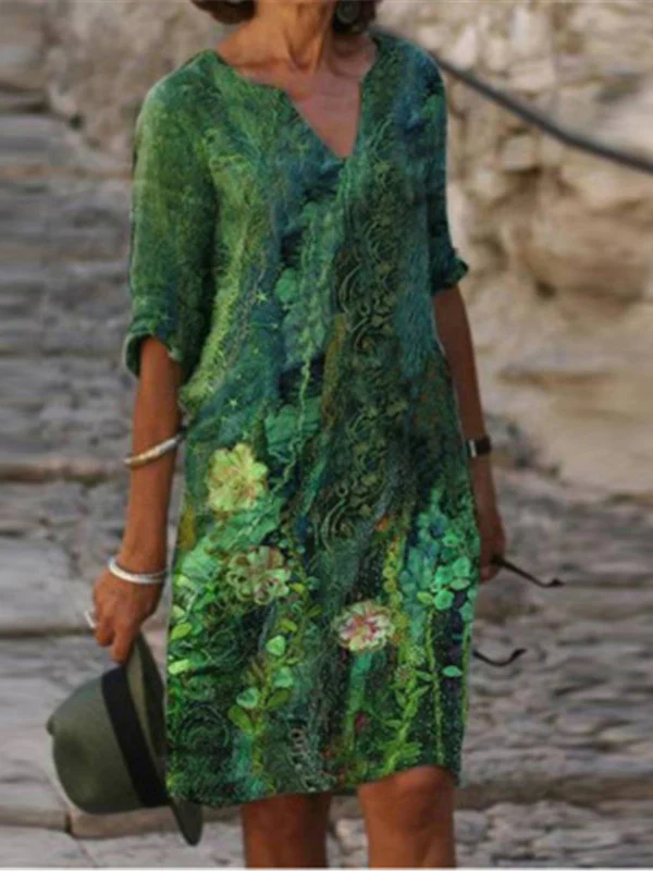 Original Printing V-Neck Short Sleeve Mini Dress - Image 2