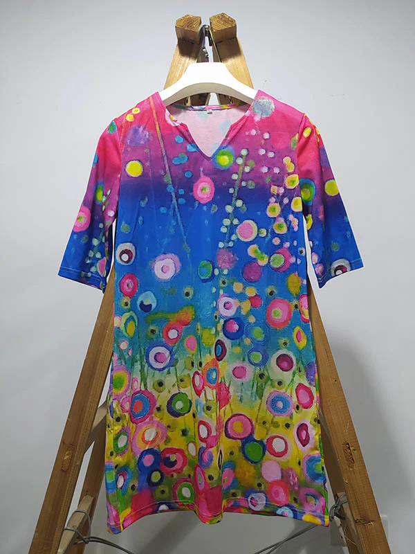 Original Printing V-Neck Short Sleeve Mini Dress - Image 3