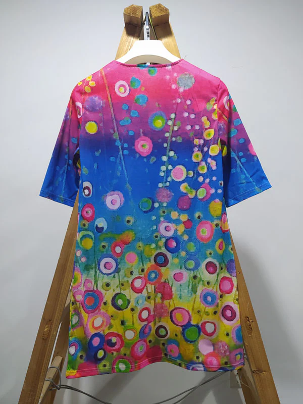 Original Printing V-Neck Short Sleeve Mini Dress - Image 4