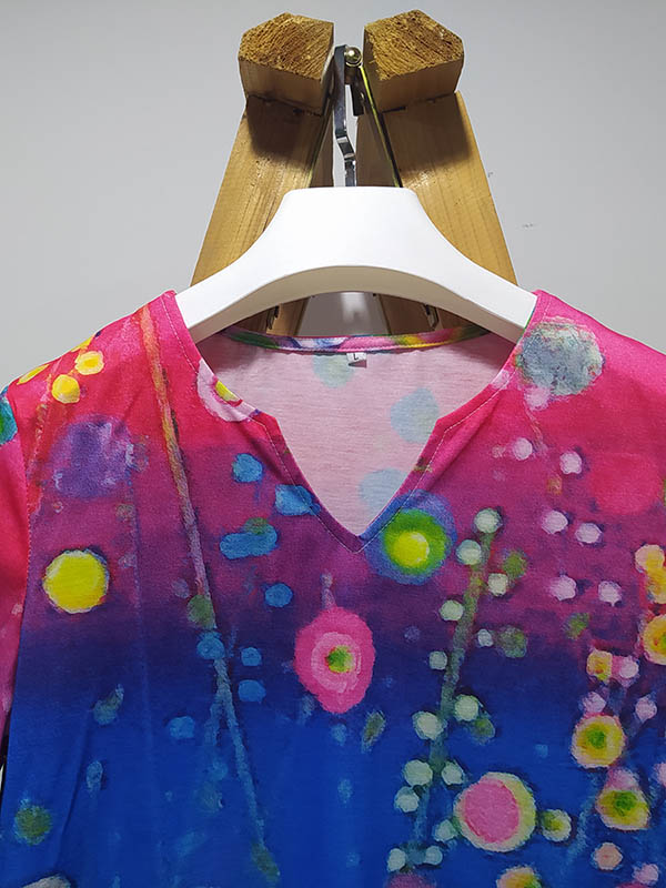 Original Printing V-Neck Short Sleeve Mini Dress - Image 5