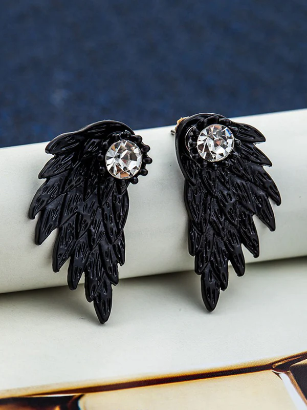 Original Rhinestone Wings Shape Earrings - Image 4