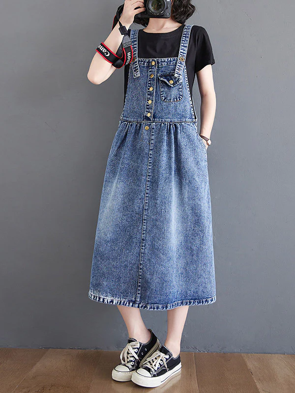 Original Sleeveless With Pocket Denim Dress - Image 2