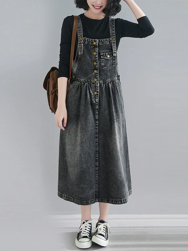Original Sleeveless With Pocket Denim Dress - Image 3