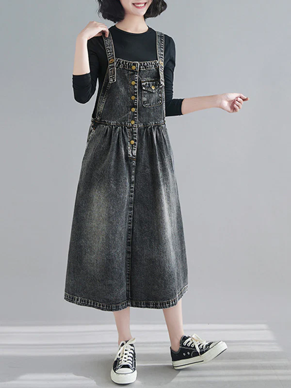 Original Sleeveless With Pocket Denim Dress - Image 4