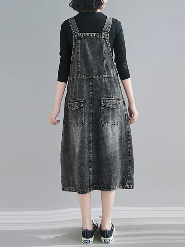 Original Sleeveless With Pocket Denim Dress - Image 6