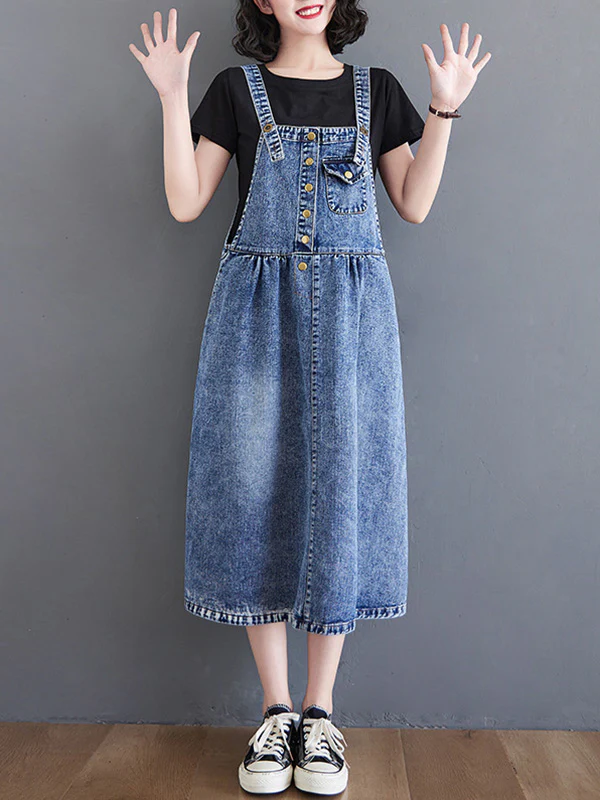 Original Sleeveless With Pocket Denim Dress - Image 7