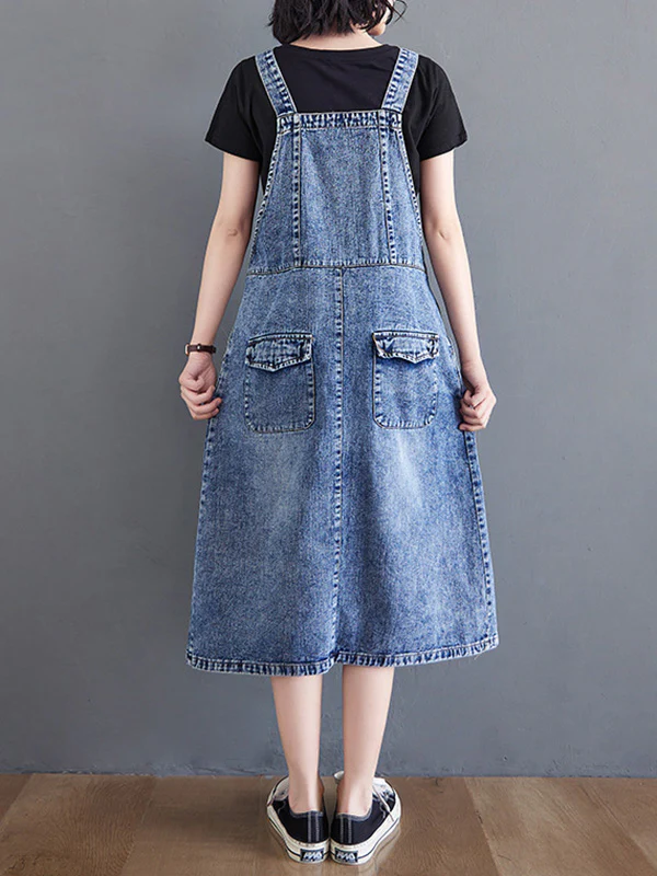 Original Sleeveless With Pocket Denim Dress - Image 8