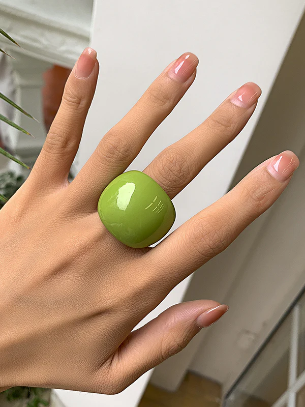 Original Solid Color Geometric Resin Rings Accessories - Image 3