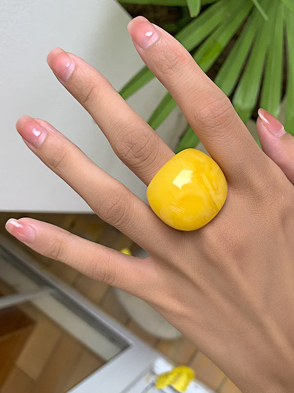 Original Solid Color Geometric Resin Rings Accessories - Image 6