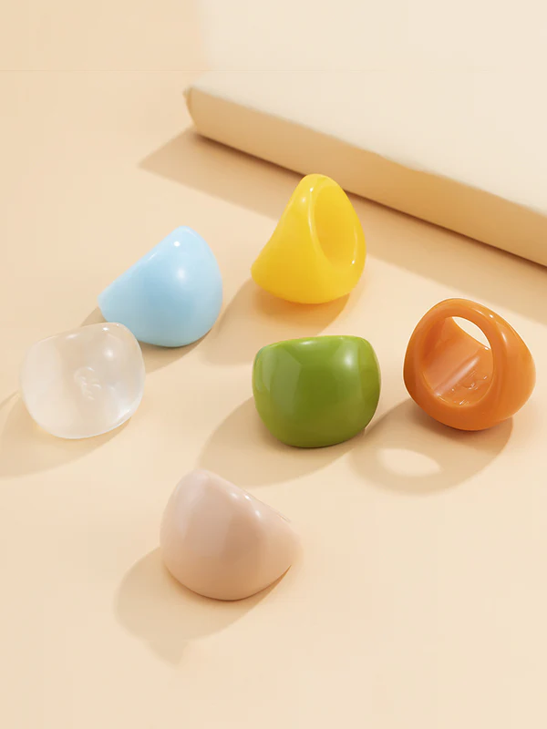 Original Solid Color Geometric Resin Rings Accessories - Image 9