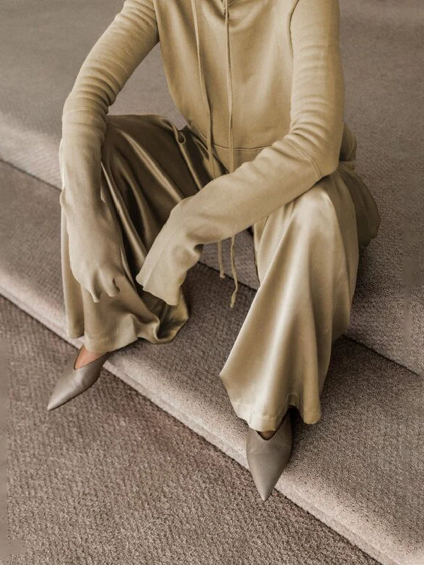 Original Solid Color Hoodies&Wide Leg Pants Two Pieces Set - Image 2