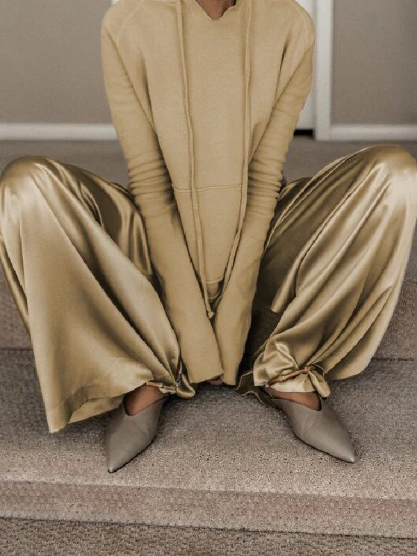 Original Solid Color Hoodies&Wide Leg Pants Two Pieces Set - Image 4