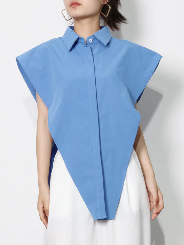 Original Solid Color Irregularity Geometry Blouse Tops - Image 2